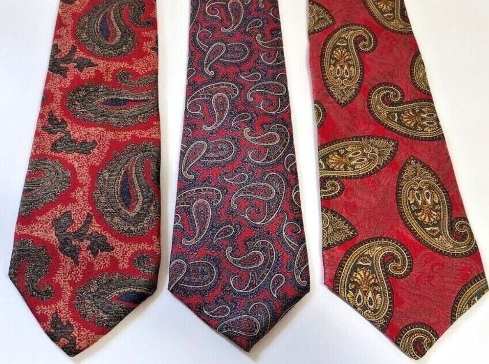 Mens 100% SILK Neck Tie Lot of 3 PAISLEY Made in USA